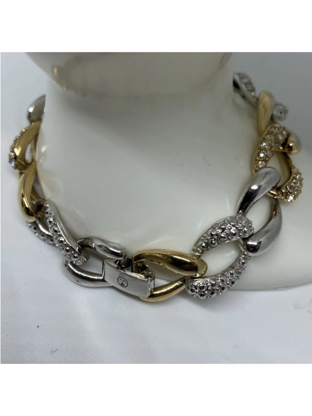 Oliver Weber Collection Pave Curve Link Gold-Plated Two-Tone Women’s Bracelet 7" - Picture 8 of 16
